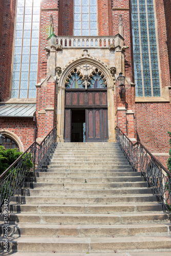 Entrance to the beautiful, old Church of Holy Cross and St. Bartholomew in Wroclaw, Ostrow Tumski, Polnad