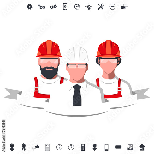 Working people. Silhouettes of technical support team. Engineering icons. Flat vector illustration.