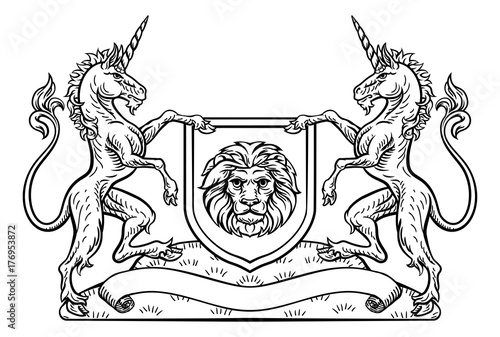 Knight Crest Unicorn Shield Heraldic Emblem