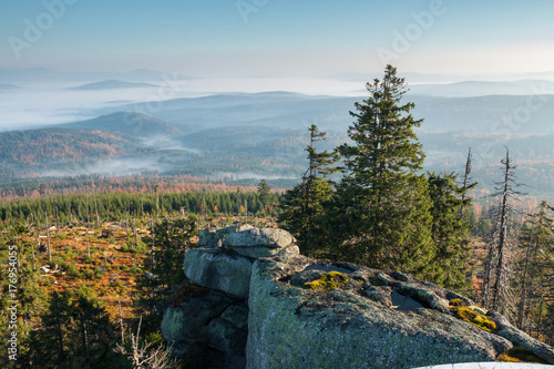 The Sumava mountains landscape in the Czech Republic. View from Tristolicnik (Dreisesselberg).  photo