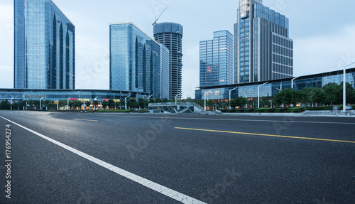 empty road with modern buildings on background shanghai china.