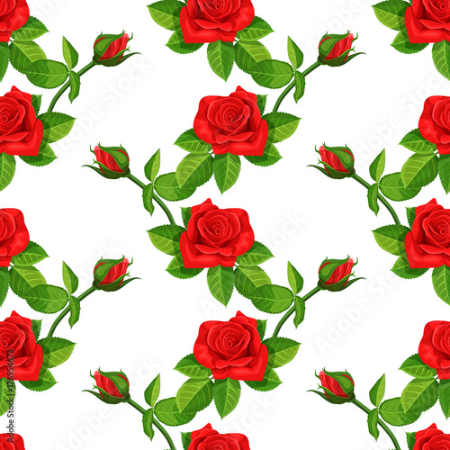 Red rose vector illustration seamless background.