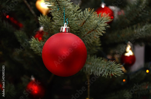 Red ball. Christmas tree toy.