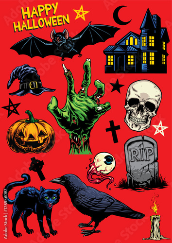 set of hand drawing of halloween objects