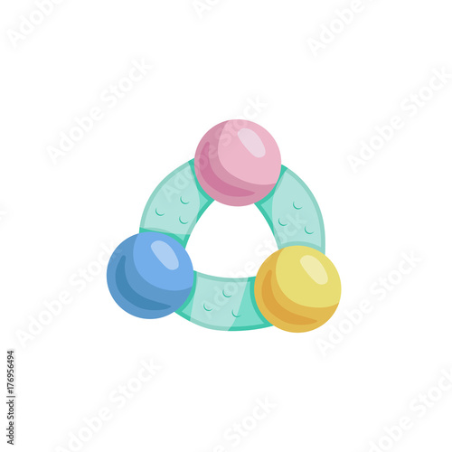 Cartoon trendy design baby colorful rattle. Vector simple gradient child accessory illustration.