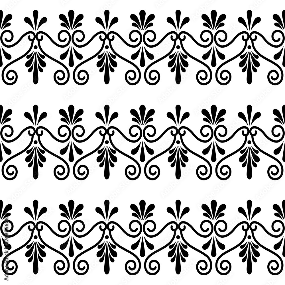 Greek floral seamless vector pattern - ancient repetitive background in black and white