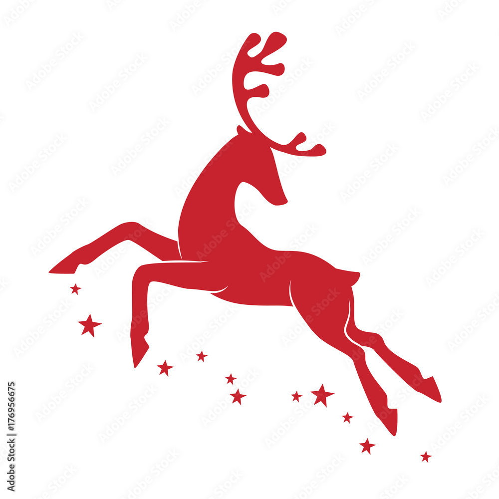Obraz premium Ilustracja z sylwetką czerwonego renifera na białym tle. Projekt wektor z Boże Narodzenie jelenia.