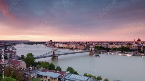budapest city skyline view from fisherman's bastion day to night timelapse