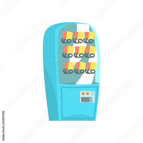 Blue vending machine, automatic seller cartoon vector Illustration