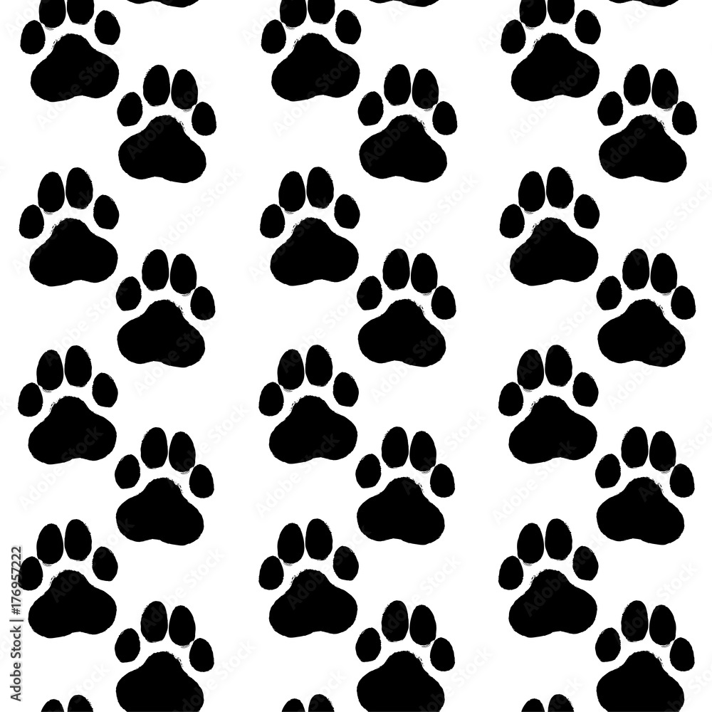 Ink hand drawn seamless pattern with dog paws Ink hand drawn seamless pattern with dog paws
