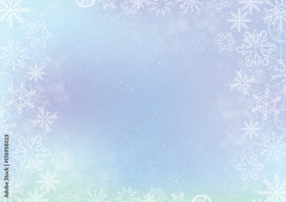 Blue elegant winter background with snowflake border