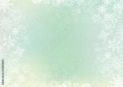 Green elegant winter background with snowflake border