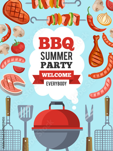 Design template of invitation for bbq party. Vector poster illustration with place for your text