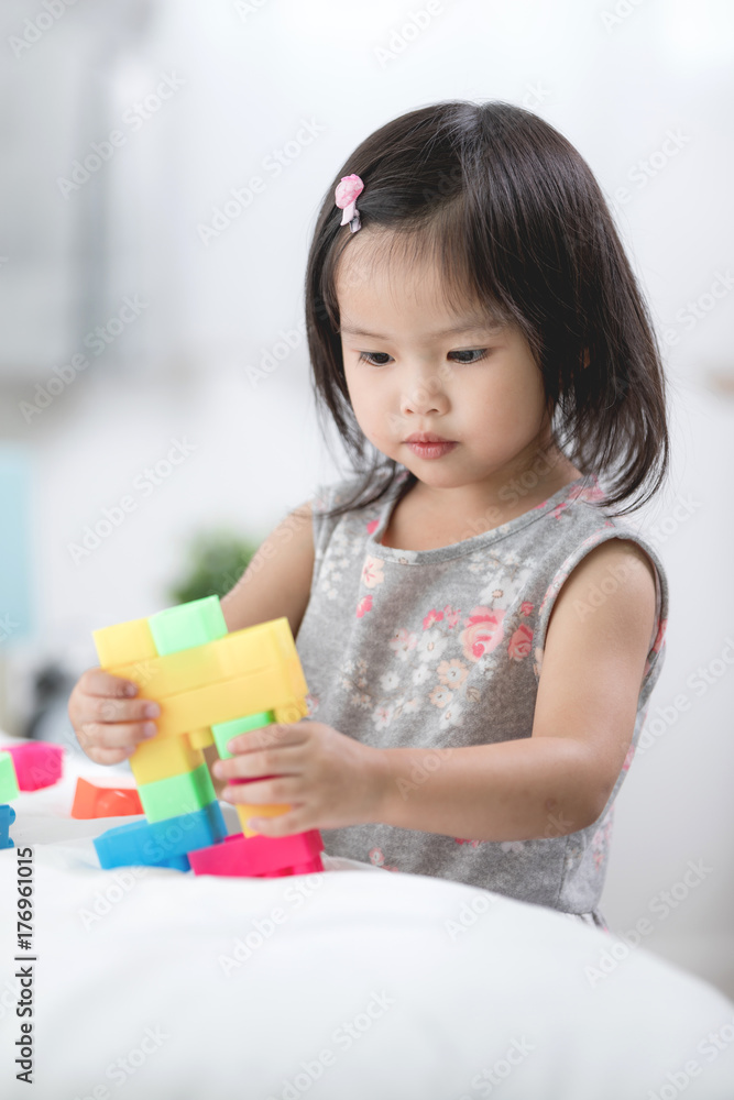 Asian kids siblings playing in the constructor block, Asian kids siblings playing in the constructor block,