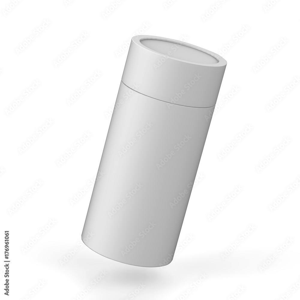 Blank White Cardboard Product Package, Round Container Box for mock up and template design. 3D Illustration Blank White Cardboard Product Package, Round Container Box for mock up and template design. 3D Illustration
