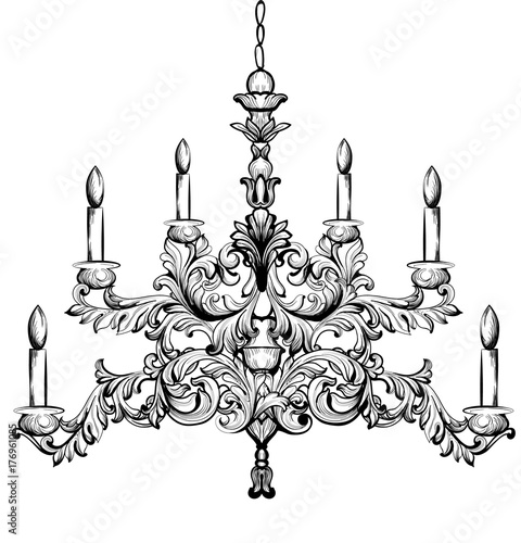 Baroque chandelier. Luxury decor accessory design. Vector illustrations sketches