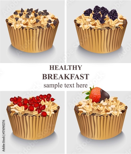 Cupcakes healthy breakfast desserts Vector