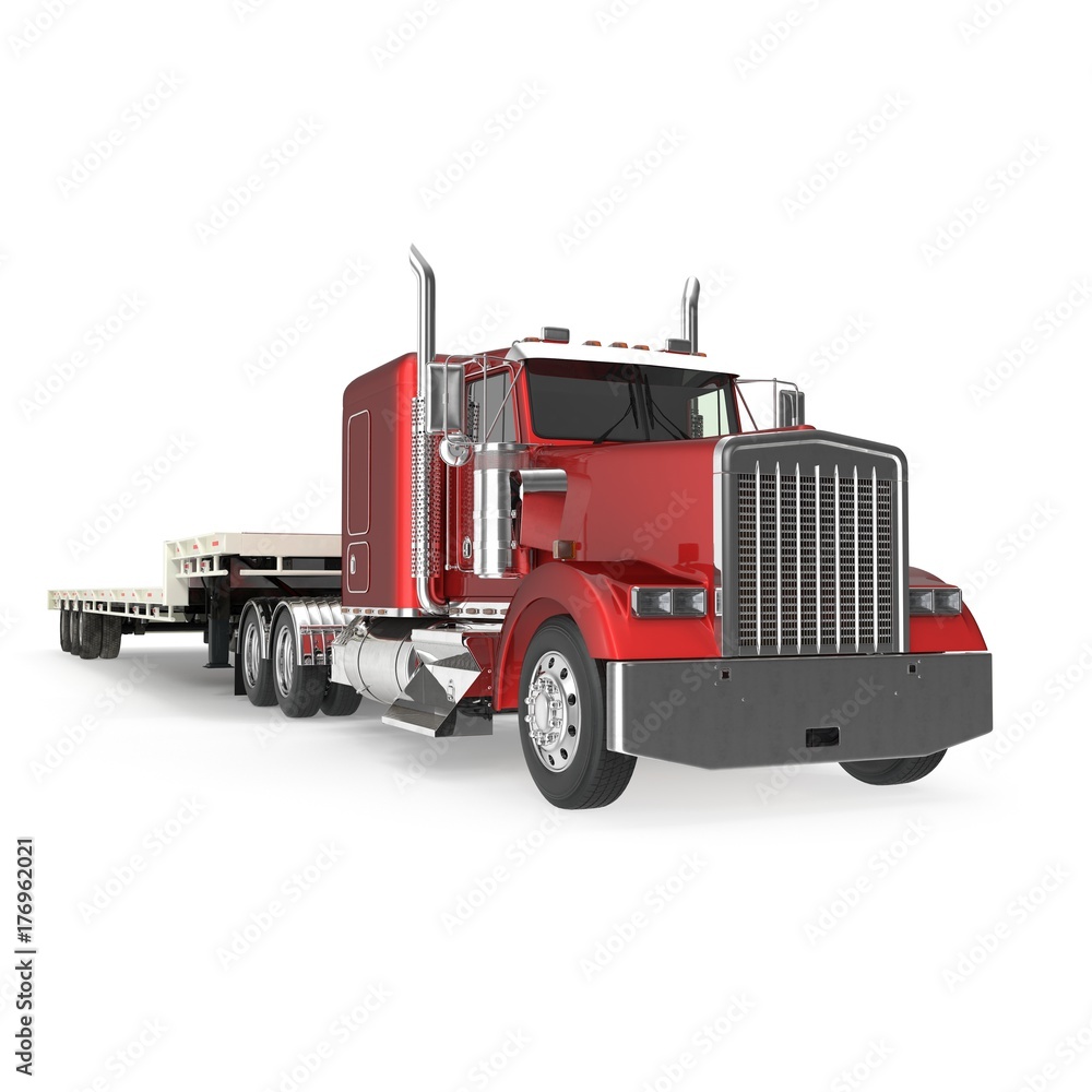 Truck with Double Drop Trailer on white. 3D illustration