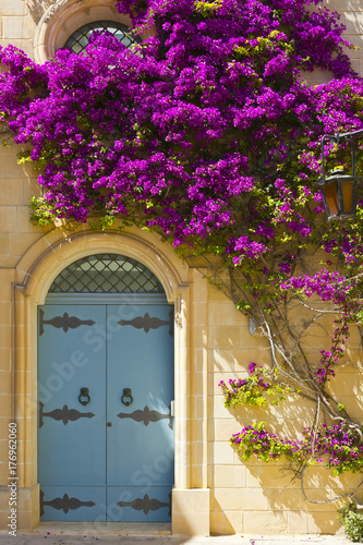 Maltese door decorated with flowers