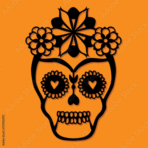 Vintage Sugar Skull Paper Cut Silhouette