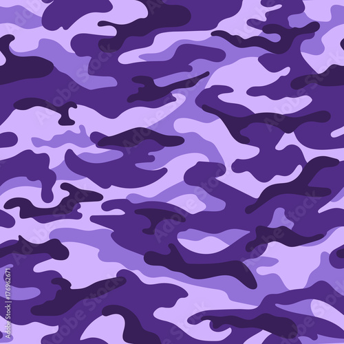 Military camouflage seamless pattern, purple monochrome. Vector