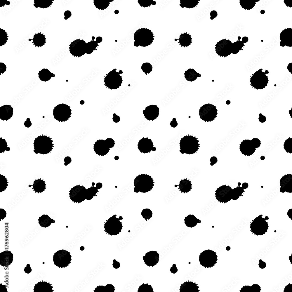 Seamless vector pattern, tile with inc splash, blots, smudge and brush strokes. Grunge endless template for web background, prints, wallpaper, surface, wrapping, repeat elements for design. Seamless vector pattern, tile with inc splash, blots, smudge and brush strokes. Grunge endless template for web background, prints, wallpaper, surface, wrapping, repeat elements for design.