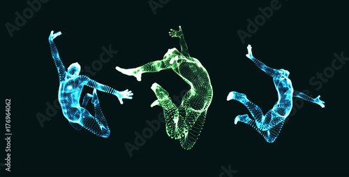 Business  Freedom or Happiness Concept. 3D Model of Man. Human Body Model. Vector Illustration.