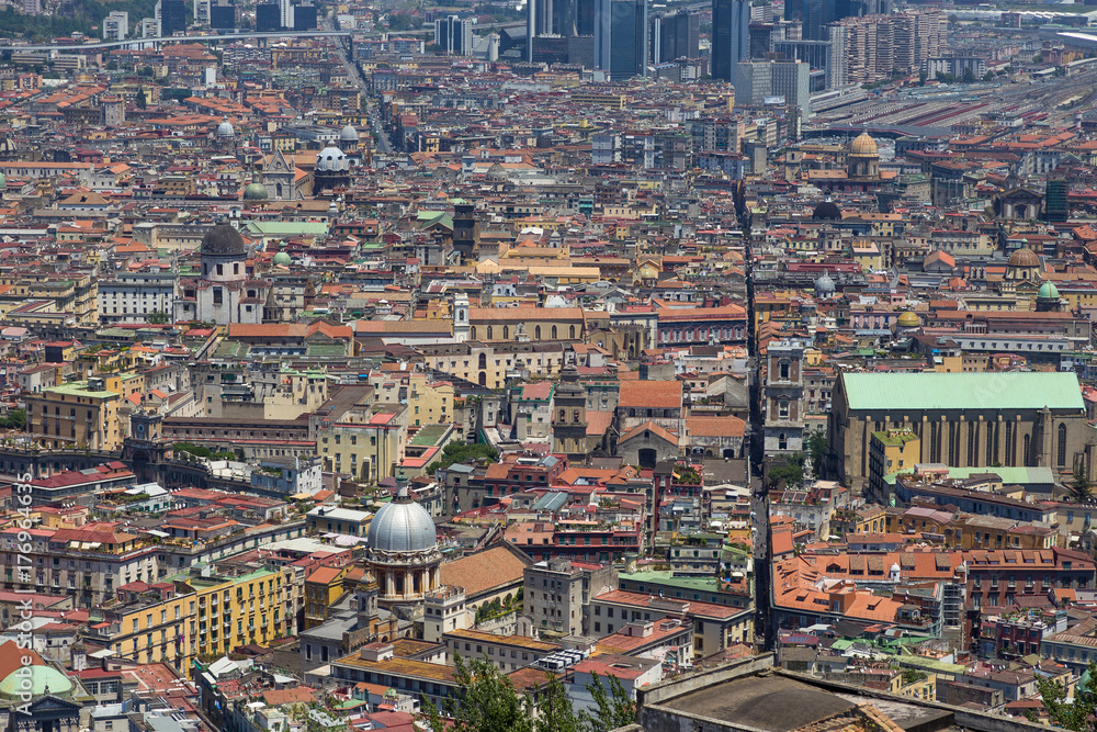 Panorama of historic  Naples from the Castle Sant'Elmo on the Vomero hill, Naples, Italy