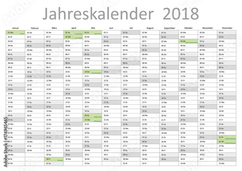Kalender 2018 Jahresplaner Jahreskalender Gesetzliche Feiertage 