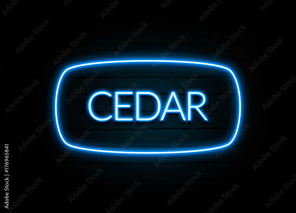 Cedar - colorful Neon Sign on brickwall Cedar - colorful Neon Sign on brickwall