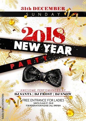 New Year 2018 party promotional poster with black silk bow