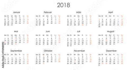 Kalender 2018 Jahresplaner Jahreskalender Kalendervorlage einfach