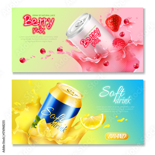 Aluminum Cans Drinks Horizontal Banner Set