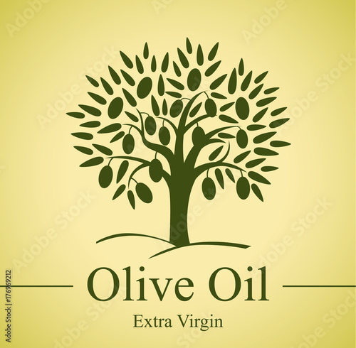 The logo for the company engaged olives oil. Sign olives tree on yellow background. Logo vector - abstract tree.