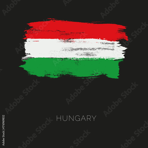 Hungary colorful brush strokes painted national country flag icon. Painted texture.