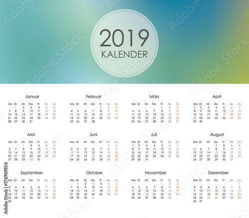 Kalender 2019 Jahresplaner Jahreskalender blau / grün 