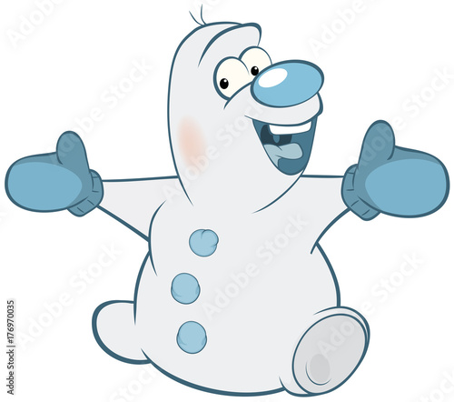 Illustration of Cute Snowman. Cartoon Character