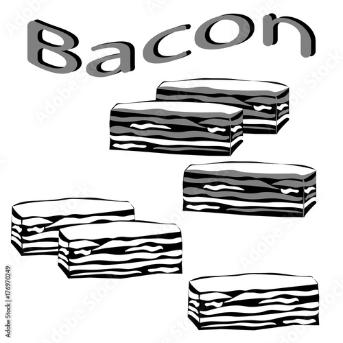 Vector meat, bacon. Meat product. Black icon isolated on white background. Logo meat products, sausage, bacon, vector, beef, pork. Flat vector illustration in black color.