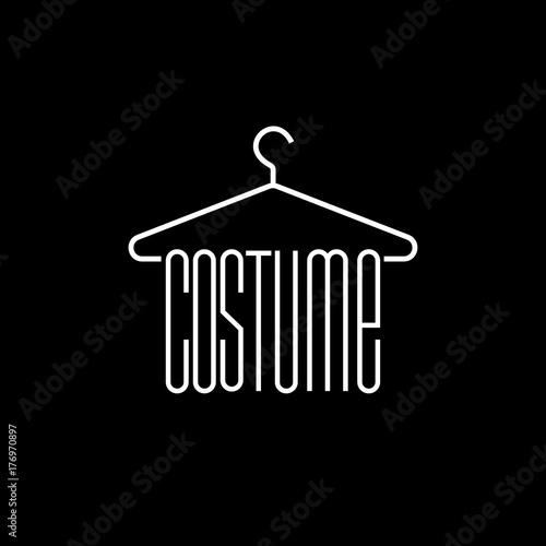 Costume, Taylor, Male Master, Dry Cleaning, Studio logo.  Line logo. Letters and clothes rack on a black background.