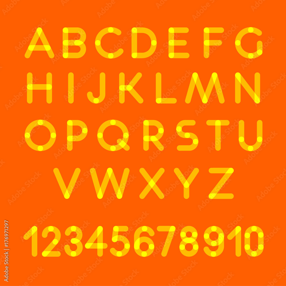 Letters. Alphabet. Font. Typographic. White transparent alphabet on orange background. Letters.