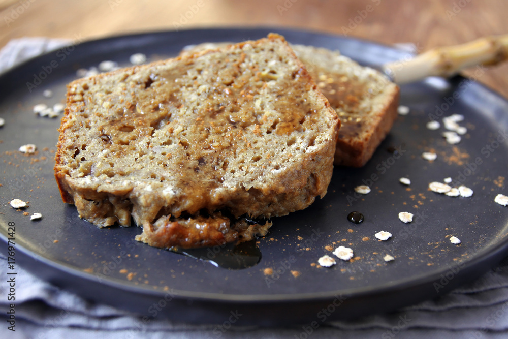 slices of banana bread with maple syrup slices of banana bread with maple syrup
