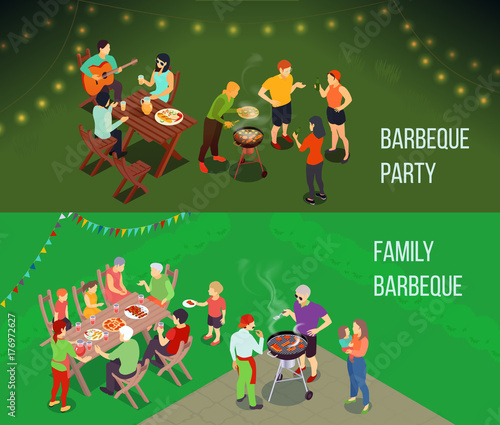 Family Picnic Isometric Banners