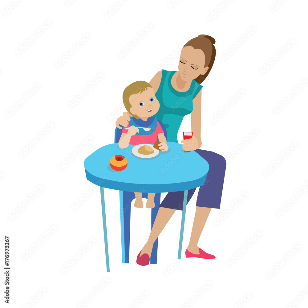 Mother, woman feeds baby delicious eating. Healthy, organic clean food. Mother, woman feeds baby delicious eating. Healthy, organic clean food.