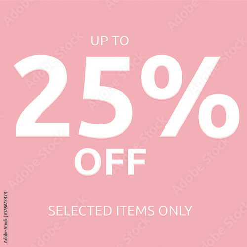 25 % off sale Text coupon card isolated on pink background