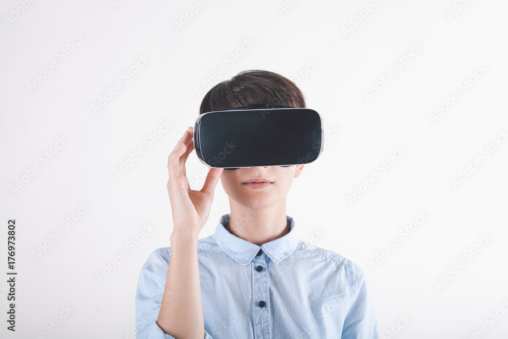 girl in virtual reality headset on white background girl in virtual reality headset on white background