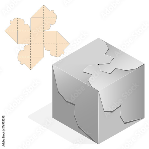 Gift Box Packaging Template Custom shaped Decorative Packet design no glue locker. Die-stamping blueprint box,  folding, ready no glue Top Lock. Laser cutting. Wedding bonbonniere. 