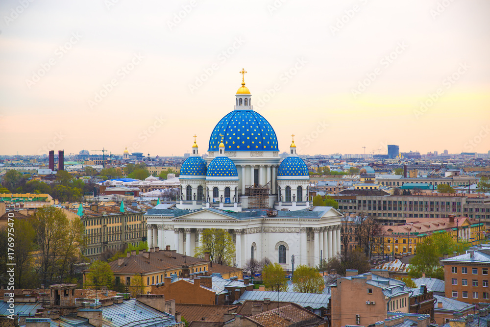 View of the Trinity Cathedral in the morning in St. Petersburg, Russia.