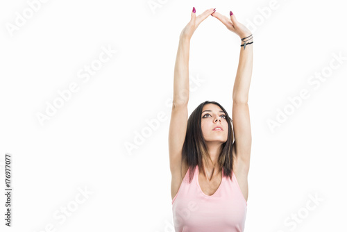 Portrait of fit girl wearing sports wear stretching