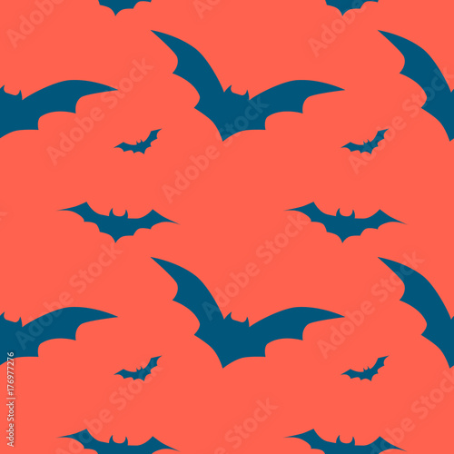 Seamless Halloween pattern with black bat. Vector background