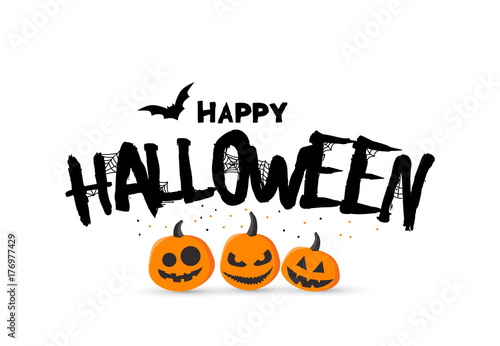 Happy halloween banner. Vector illustration with pumpkins and bats. Trick or treat.